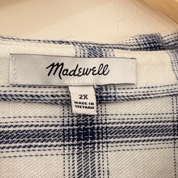 Madewell Plus Size 2X 100% Cotton Plaid Flannel Button Down Shirt Oversized Crop - Picture 5 of 9